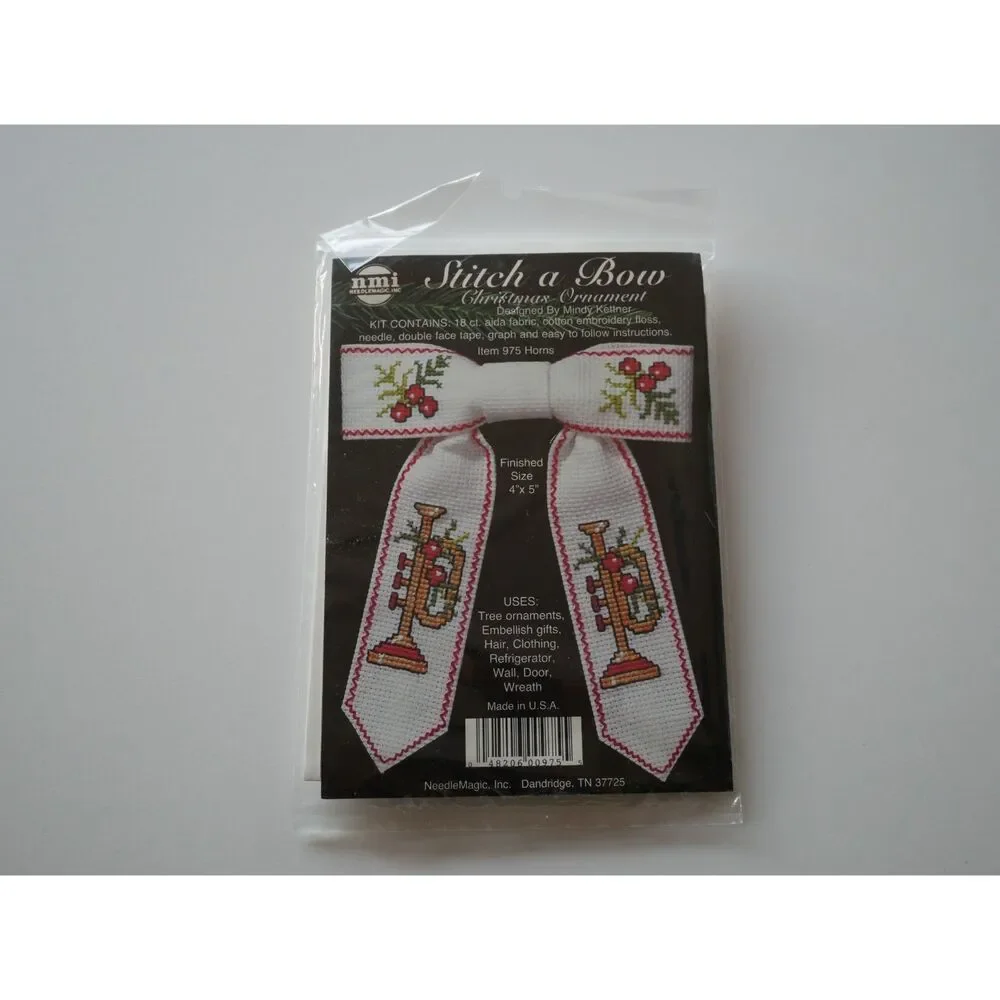 Vintage Stitch a Bow Christmas Ornament Kit Horns NeedleMagic NOS